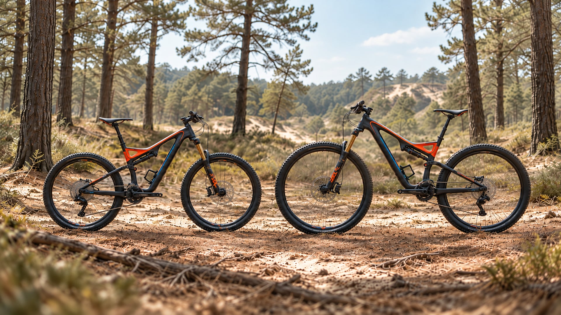 Een 26 inch en een 29 inch mountainbike naast elkaar